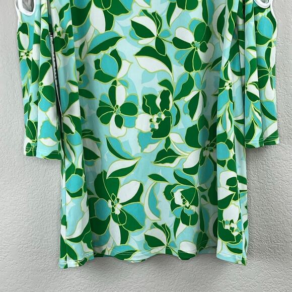 Sam & Jess Green Boho Floral Top V-Neck Cold Shoulder Bell Sleeves Blouse XS NWT - Picture 8 of 13